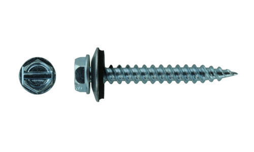 #10-16 x 1 1/2 Hex Washer Head Slotted Self Piercing Screw, Steel Zinc Clear with Neo Washer 5/16" AF  (Case of 1000)