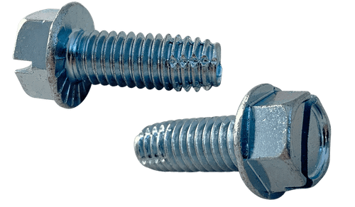 1/4"-20 x 1-1/4" Hex Washer Head Slotted Thread Cutting Screw Type F, Serrated, Steel Zinc Clear (Box of 2,000)