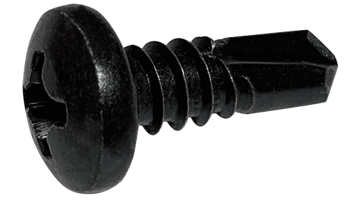#12-14 x 1" Pan Head Phillips Tek Screw #2 Point, Steel Black Oxide (Box of 3,000)
