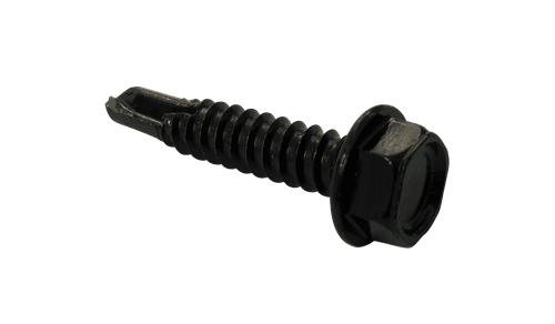 1/4"-14 x 1-3/4" Hex Washer Head Tek Screw #2 Point, Steel Black Oxide (Box of 1,000)