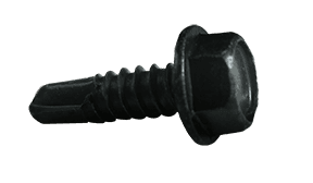 1/4"-14 x 1" Hex Washer Head Tek Screw, Steel Zinc Black (1000 HR) (Box of 2,000)