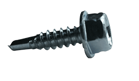 #10-16 x 1" High Hex Washer Head, Serrated Tek Screw #3 Point, Steel Zinc (Box of 5,000)