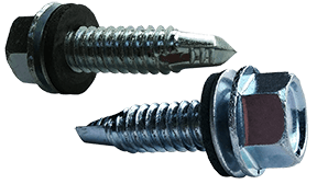 #10-16 x 1" Hex Washer Head Tek Screw #2 Point, Steel Zinc with Neo Washer (Box of 2,000)