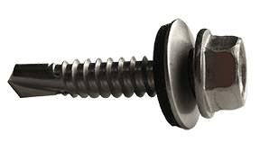 #8-18 x 1-1/2" Hex Washer Head Tek Screw #2 Point, 410 SS with Neo Washer (Box of 1,000)