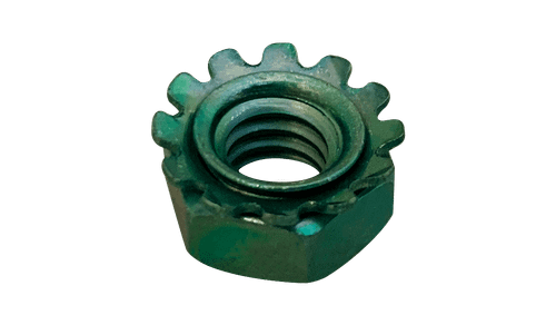 #8-32 K-Lock (Keps) Nut, External Tooth, Low Carbon Steel, Zinc Green (Box of 5,000)