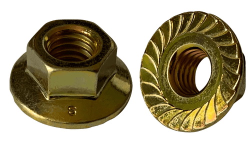 3/8"-16 Serrated Large Flange Nut, Grade 8, Steel, Zinc Yellow (Box of 1,000)