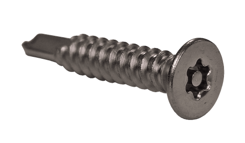 #12-14 x 3" Pin-In Torx Security Flat Head Tek Screw, 410 Stainless Steel (Box of 500)