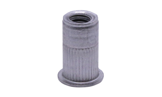 1/4"-20 x .165" Threaded Insert, Small Flat Head, Ribbed, Aluminum (Box of 1000)