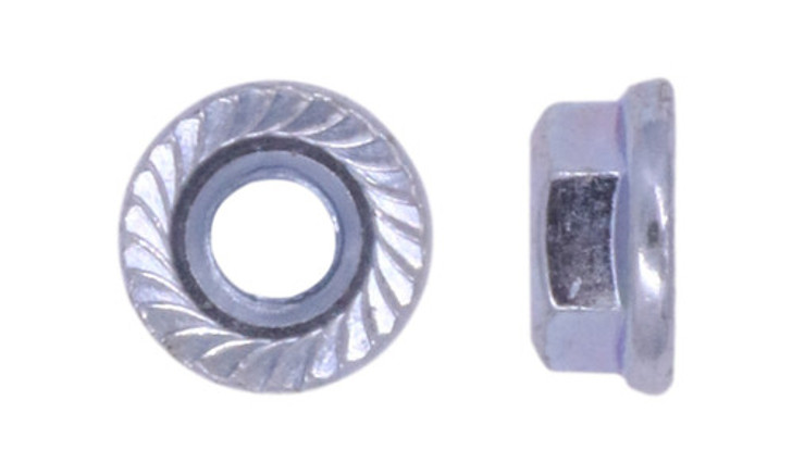 M6-1.00 Serrated Flange Nut, Din 6923, Class 8, Zinc Clear (Package of 500)
