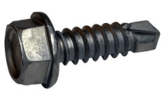 #12-14 x 3/4 Hex Washer Head  Tek Screw #1 Point, Steel Silver Ruspert (Box of 3000)