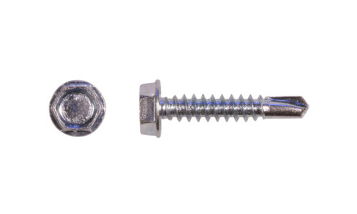 1/4"-14 x 1-1/2 Hex Washer Head  Tek Screw #3 Point, Steel Zinc (Box of 2000)