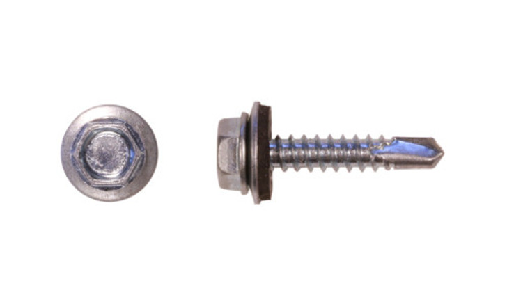 #12-14 x 3 Hex Washer Head  Tek Screw #3 Point, Steel Zinc with Neo Washer (Box of 1000)