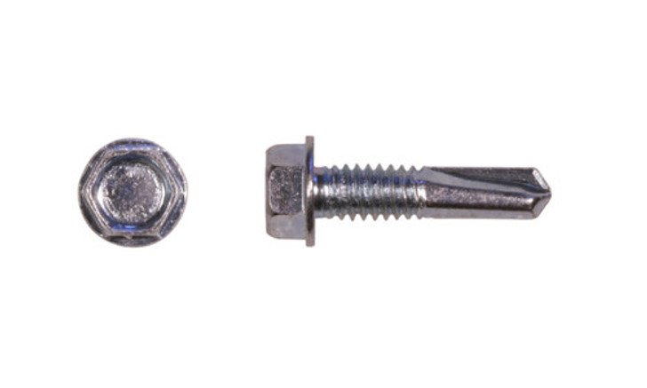 #12-24 x 1 Hex Washer Head  Tek Screw #4 Point, Steel Zinc (Box of 3000)