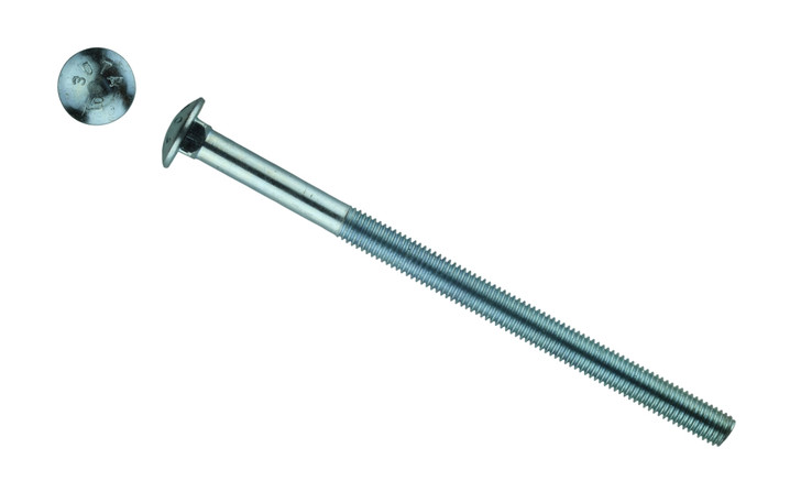 3/8"-16 x 20" Carriage Bolt Low Carbon Steel, Zinc Clear - 6" Thread (Box of 10)