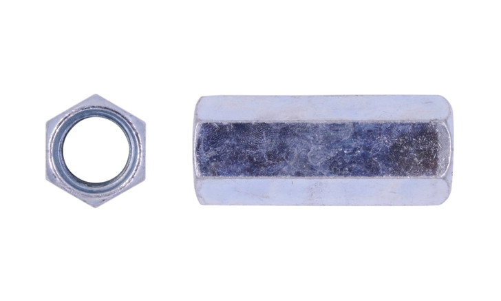 1"-8 x W1-3/8" x L2-3/4" Coupling Nut , Low Carbon Steel, Zinc Clear