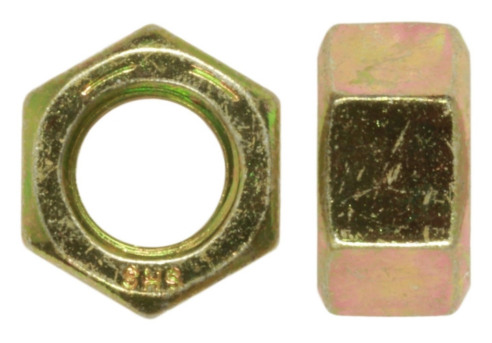1-1/4"-12 UNF Finished Hex Nut, Grade 8, Steel, Zinc Yellow