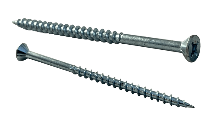 #9 x 3" Quadrex Drive Flat Head w/ Nibs Deep Thread Cabinet Screw, Type 17, #8 Head, Steel, Zinc Clear - PT (Box of 2000)