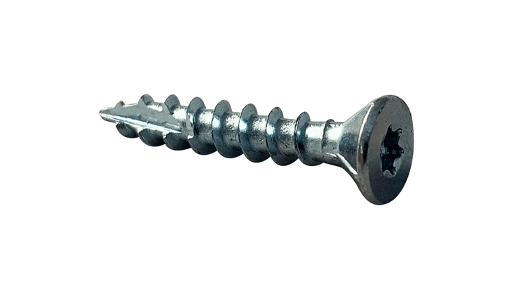 #8 x 3/4" Star (Torx) Drive Flat Head w/ Nibs Deep Thread Cabinet Screw, Type 17, Steel, Zinc Clear - FT (Box of 10000)