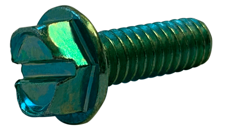 1/4"-20 x 1/2" Slotted Drive Hex Washer Head Machine Screw, Steel, Zinc Green - FT (Box of 3000)