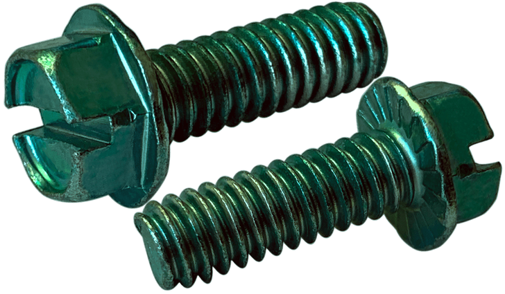 1/4"-20 x 3/4" Slotted Drive Hex Washer, Serrated Machine Screw, Steel, Zinc Green - FT (Box of 2500)
