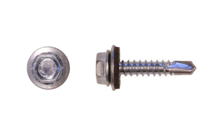 #12-14 x 2-1/2 Hex Washer Head  Tek Screw #3 Point, Steel Zinc with Neo Washer  (Case of 750)