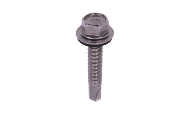 1/4"-14 x 1-1/2 Hex Washer Head  Tek Screw #3 Point, 410 SS with Neo Washer  (Case of 700)
