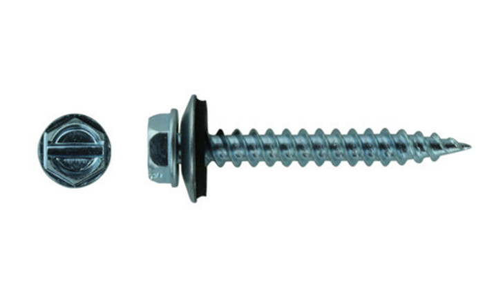#8-15 x 2 Hex Washer Head Slotted Self Piercing Screw, Steel Zinc Clear with Neo Washer  (Case of 1000)