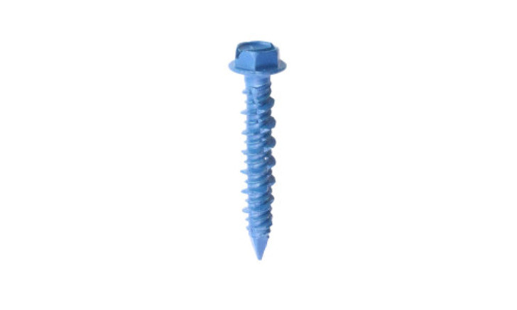 3/16" x 1-1/4" Hex Washer Head, Slotted Concrete Screw  Steel, Blue Ceramic (Box of 3000)