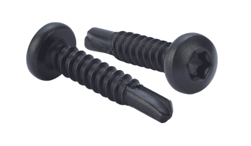 #8-18 x 1-1/2" Pan Head Torx (6-Lobe) Tek Screw, Steel Black Oxide (Box of 4,000)