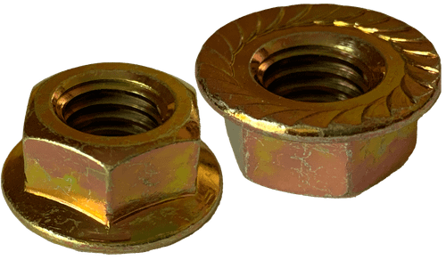 3/8"-16 Serrated Hex Flange Nut, Case Hardened Steel, Zinc Yellow (Box of 1,000)