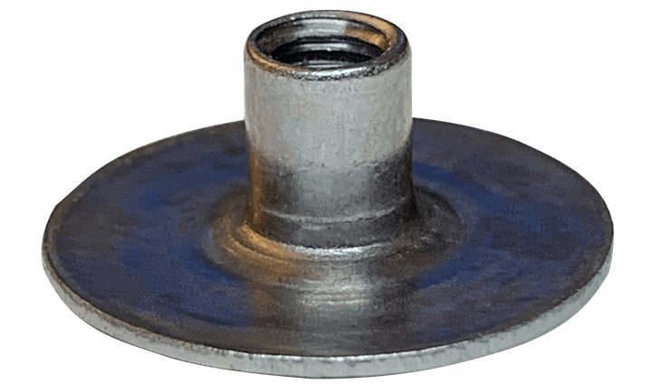 #8-32 x 1/4" Weld Nut, .718 Round Base, Steel, Plain (Box of 1,000)