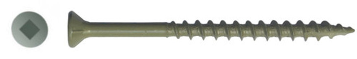 #9 x 2-1/2" Ceramic Green Coated Deck Screw, Flat Head w/ Nibs, Square Drive, Type 17 Point (Box of 2000)