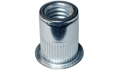 #10-24 x .225" Threaded Insert, Large Flat Head, Ribbed, Aluminum (Box of 1000)