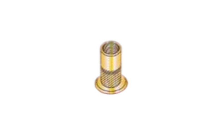 #8-32 x .080" Threaded Insert, Large Flat Head, Ribbed, Steel, Zinc Yellow (Box of 1000)