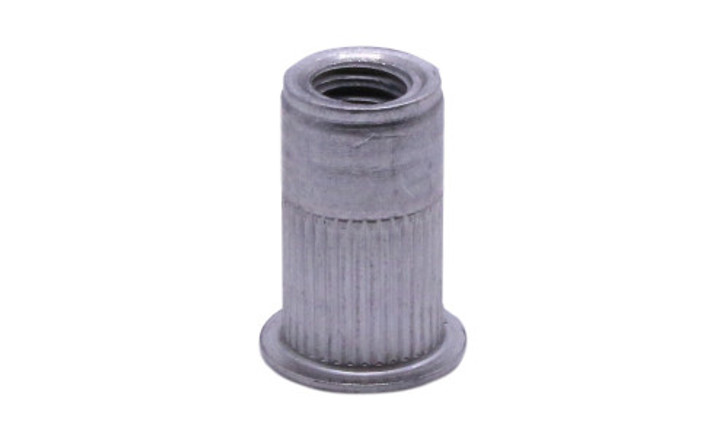 1/4"-28 x .165" Threaded Insert, Small Flat Head, Ribbed, Aluminum (Box of 1000)