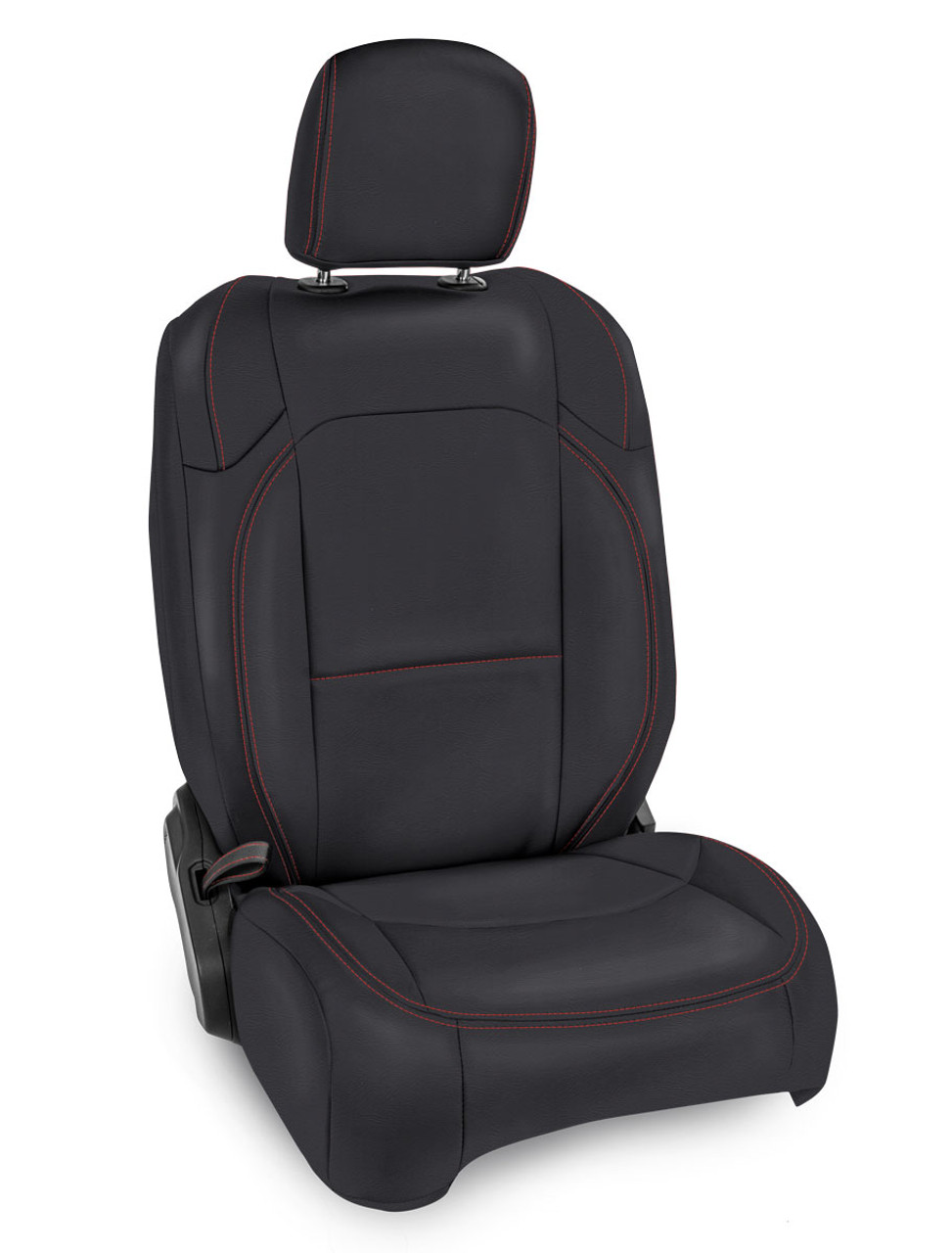 Front Seat Covers for Jeep Wrangler JL, 4 door; Jeep Gladiator JT; Rubicon (Pair) - Black with Red Stitching