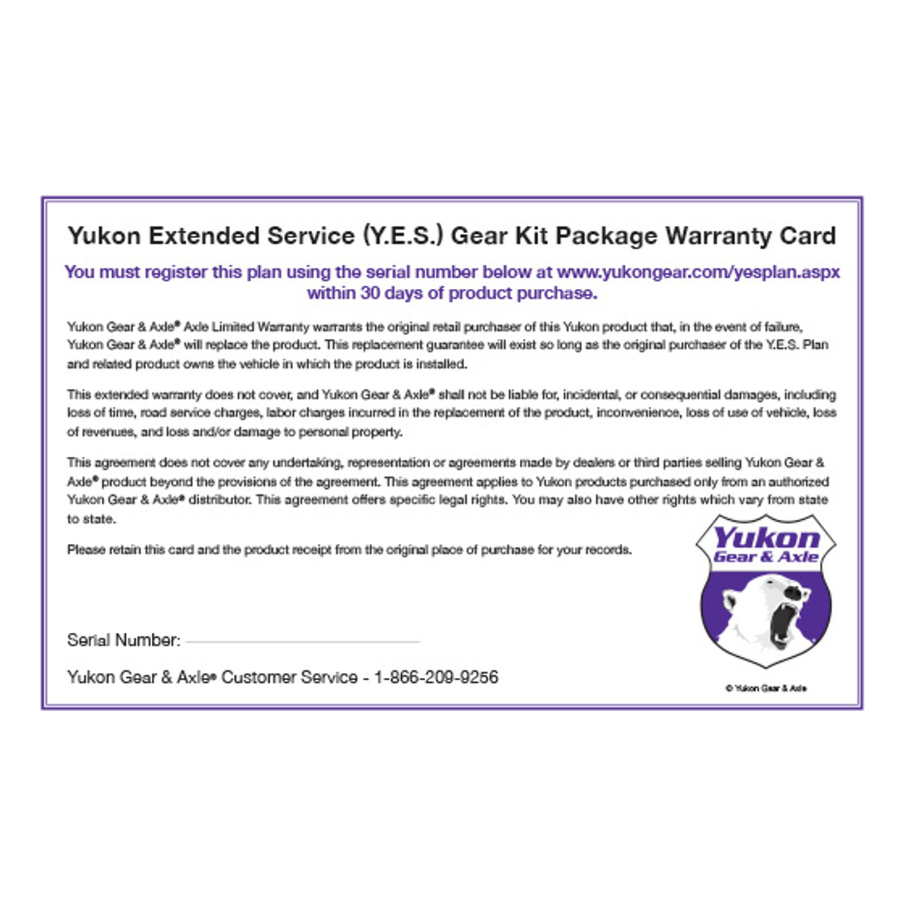 Yukon Extended Service plan for Gear Kit Packages