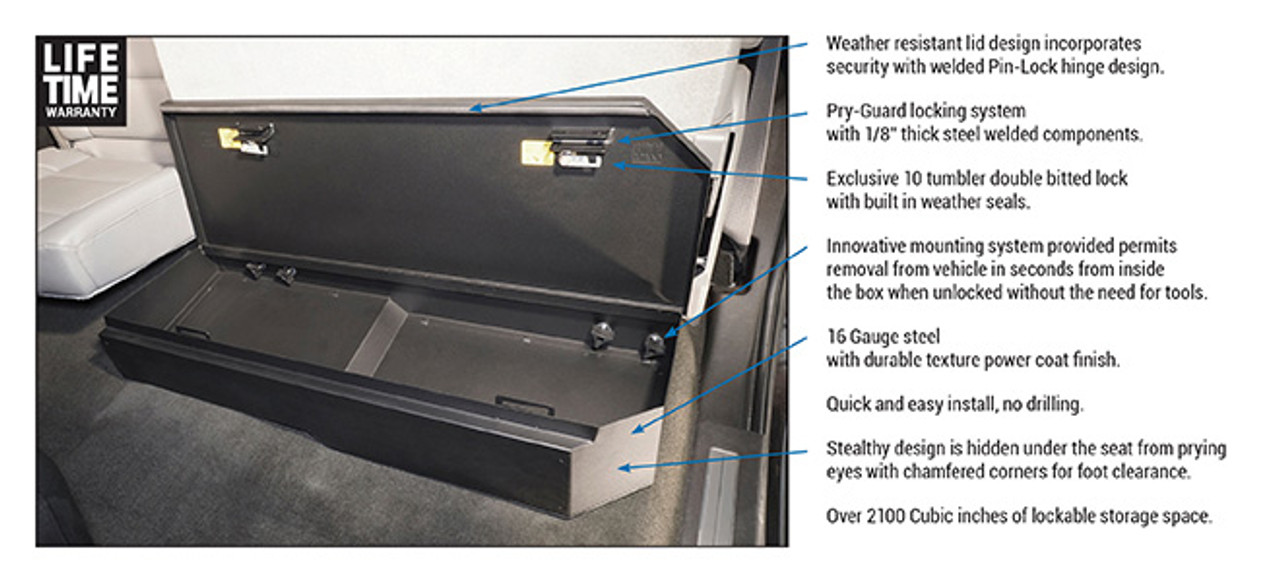 GM Truck 07-Present Under 60 Percent Bench Seat Lockbox Black Rear Tuffy Security