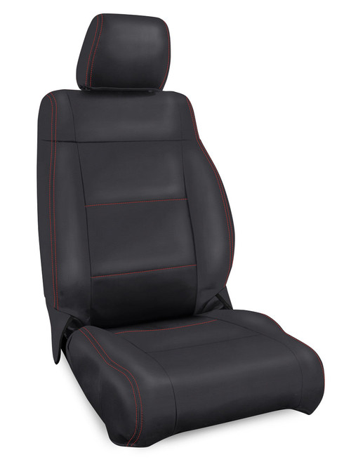 Front Seat Covers for '11'12 Jeep Wrangler JK, 2 door or 4 door (Pair) - Black with Red Stitching