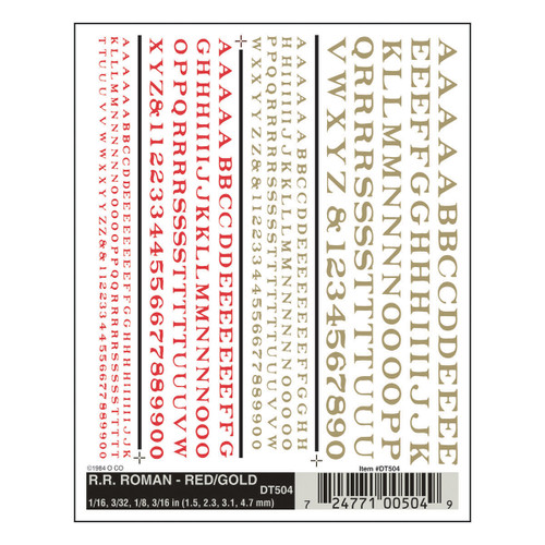 Dry Transfer RR Roman Lettering Red/Gold