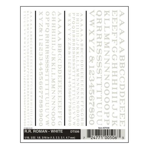 Dry Transfer RR Roman Lettering White