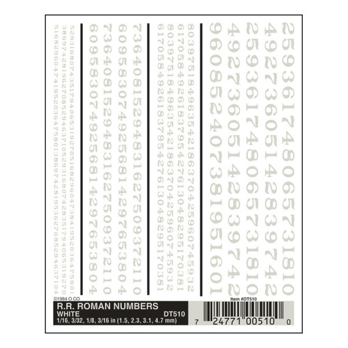 Dry Transfer RR Roman Numbers White