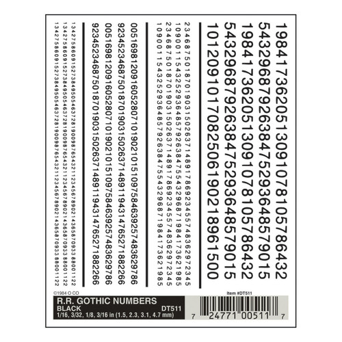 Dry Transfer RR Gothic Numbers Black