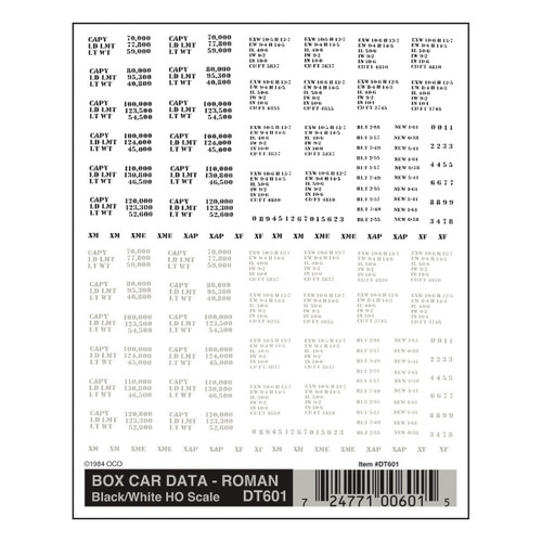 Dry Transfer Box Car Data  -  Roman Style