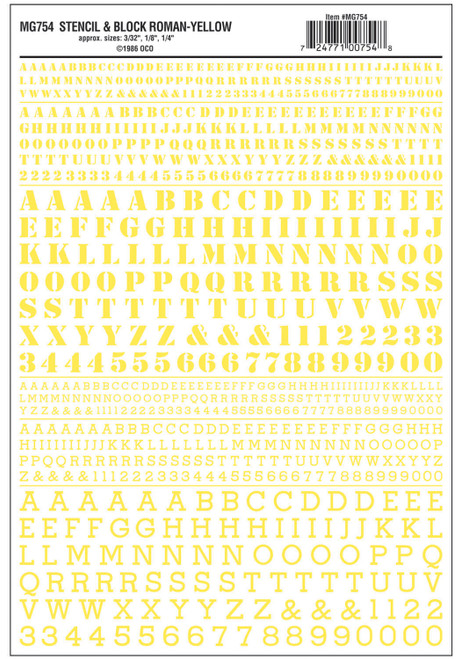 Model Graphics Stencil/Block Roman Lettering Yellow