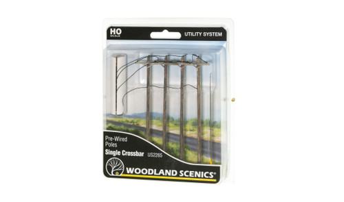 HO Scale Pre-Wired Utility Poles Single Crossarm