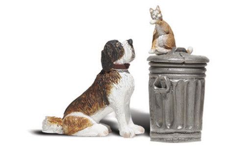 G Dog w/ Cat on Trashcan Scenic Accents