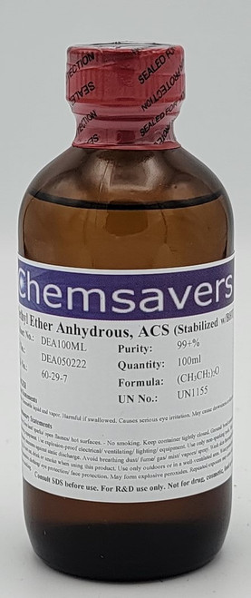 Diethyl Ether Anhydrous, ACS, 99+%, 100ml (for Photographic Applications)