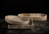 Silver Gray Travertine Stone  Oval Tray Catchall