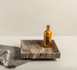 Silver Gray Travertine Stone Square Tray Catchall